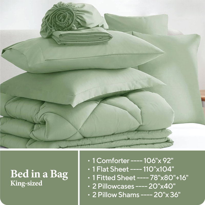 Ensemble d'édredon 7 pièces, microfibre, lit toutes saisons dans un sac - sauge, très grand, Vert sauge