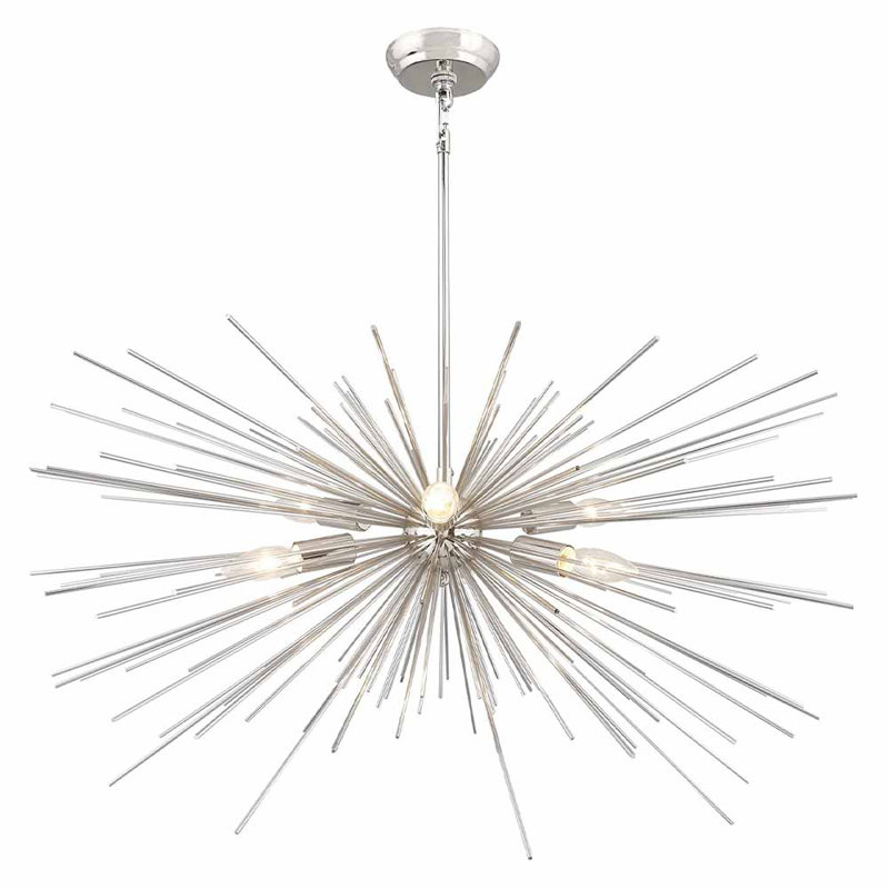 Lustre spoutnik 6 lumières au fini chrome, Nickel poli