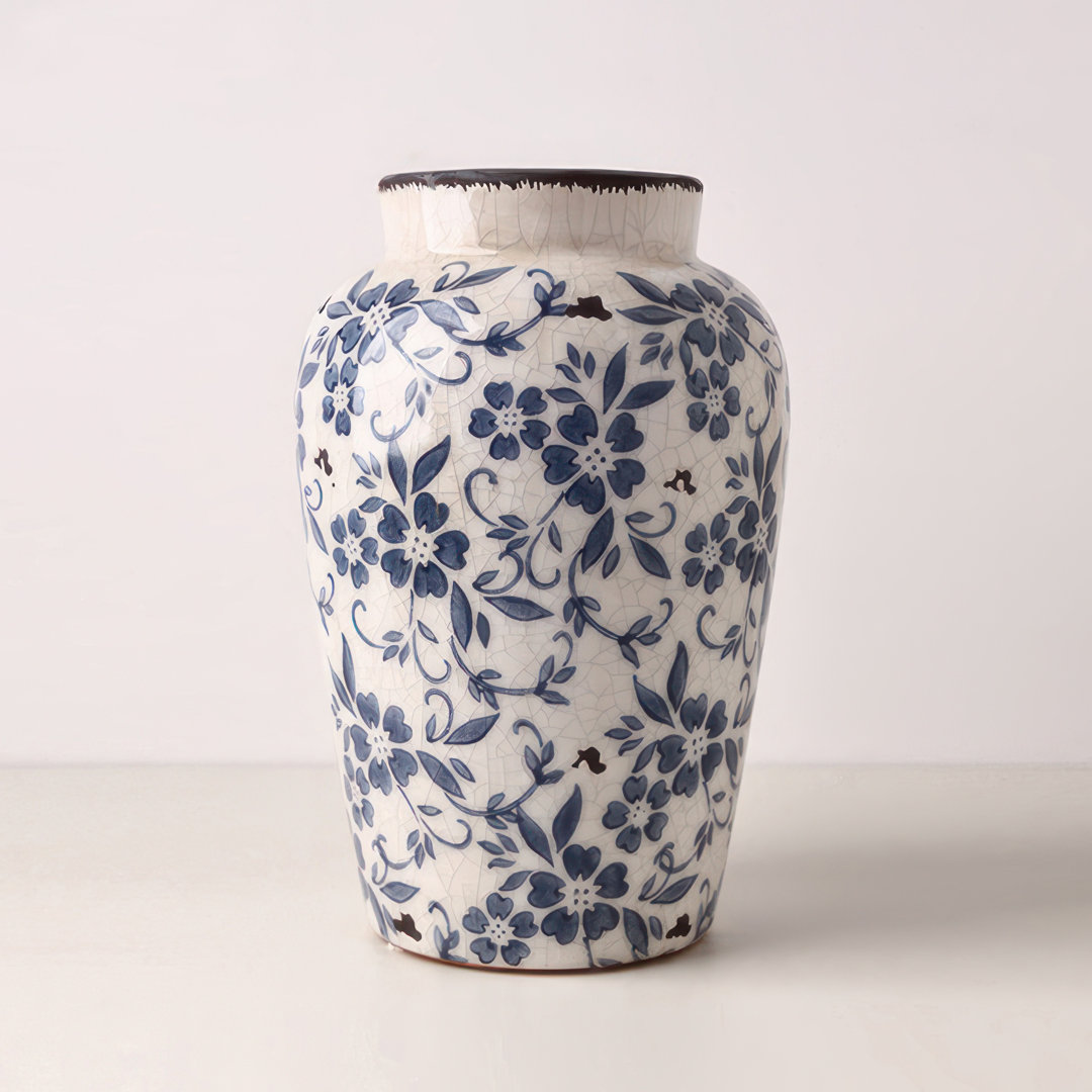 Cleto Handmade Ceramic Blue and White Porcelain Ceramic Table Vase / Ginger Jar Alcott Hill® 