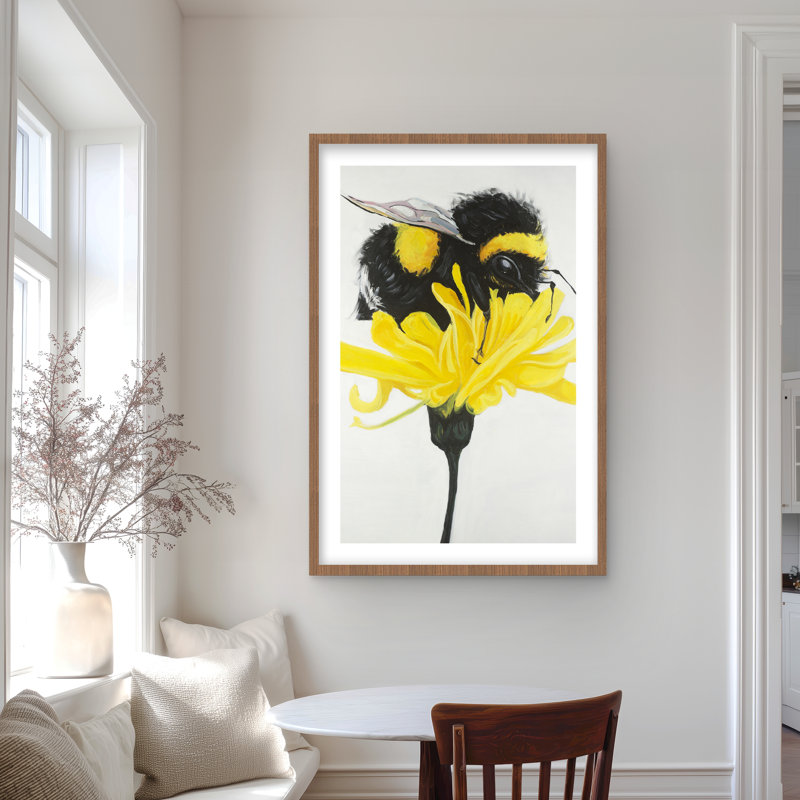 Bumblebee on a Dandelion - Framed Matted Print | Home Decor, Brown