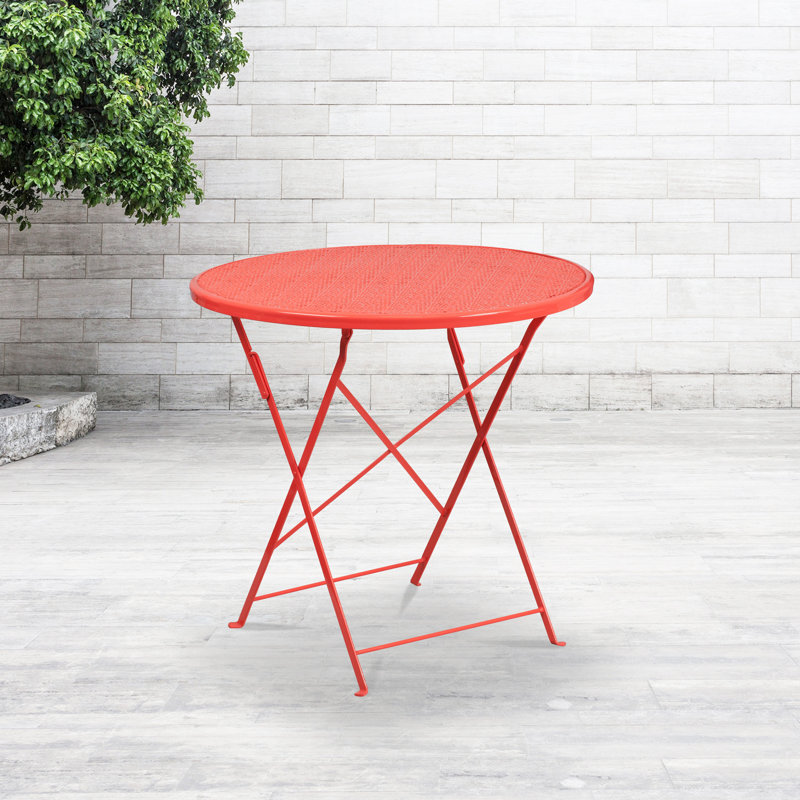 Coral Orange 30'' Round Steel Folding Patio Table