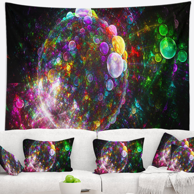 Tapisserie à bulles sphériques multicolores abstraites, H 68 po x l 80 po