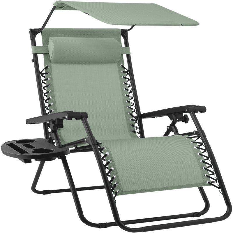  30" Extra Wide Folding Zero Gravity Patio Lounge Chair W/Adjustable Canopy Shade - Sage Green, Sage Green