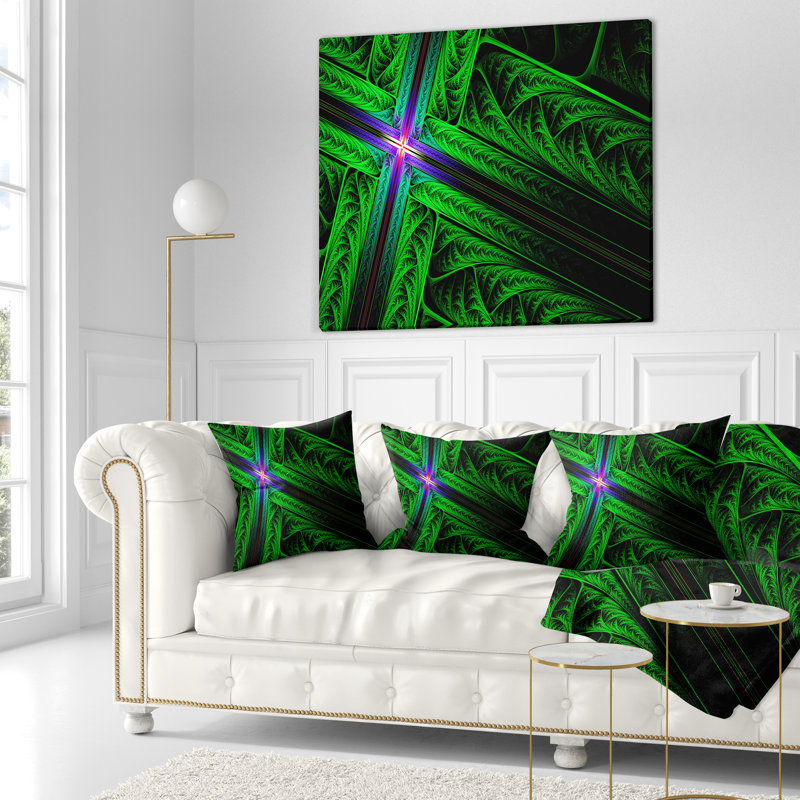 Fractal Cross Design - coussin imprimé abstrait, 18 po x 18 po, Coussin décoratif, Vert