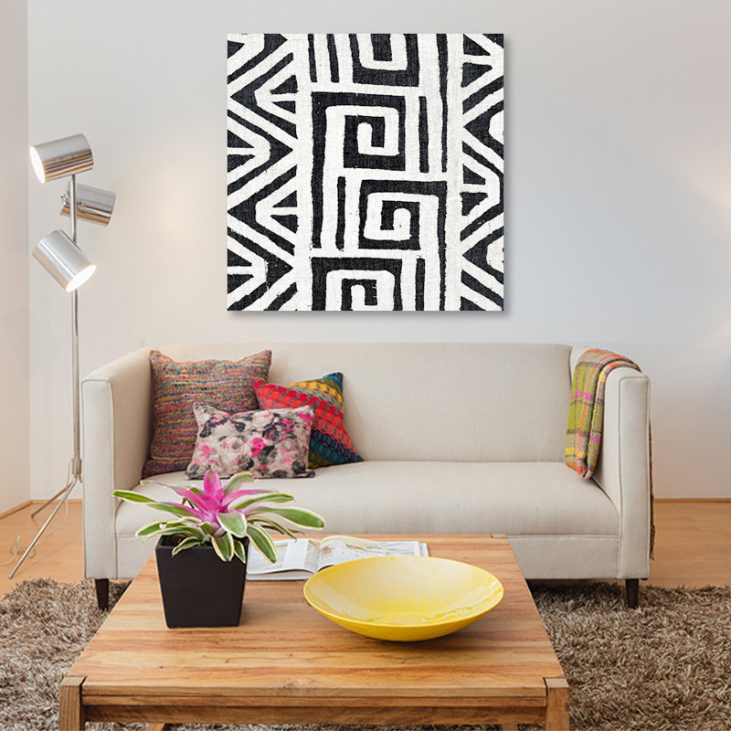 «Mudcloth White Geometric Design VIII», impression sur toile, H 12 po x l 12 po x P 0,75 po, Toile tendue, Pas de tapis