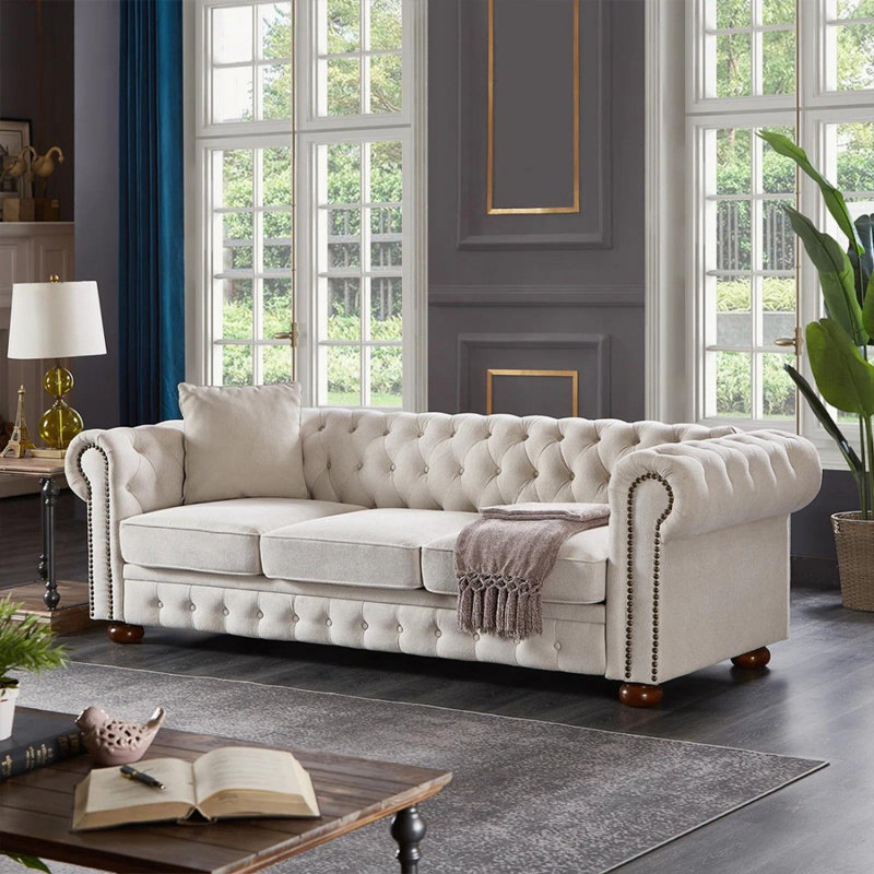 Causeuse coussin beige en coton et lin