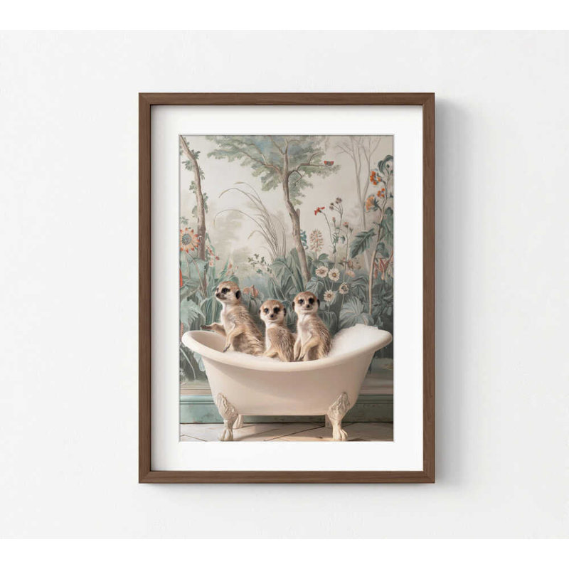 Reproduction d'art suricate: Scène de l'heure du bain - prête à être suspendue, plusieurs tailles