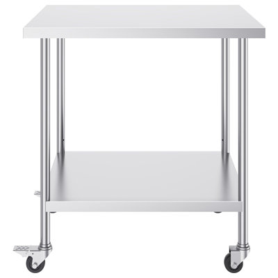 SUS201 Stainless Steel Work Table 30 x 36 x 38 Inch 1 Piece Silver with 4 Swivel Casters