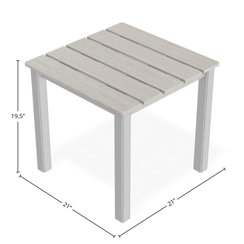 21" Square Rustic Polymer Outdoor End Table, White/White