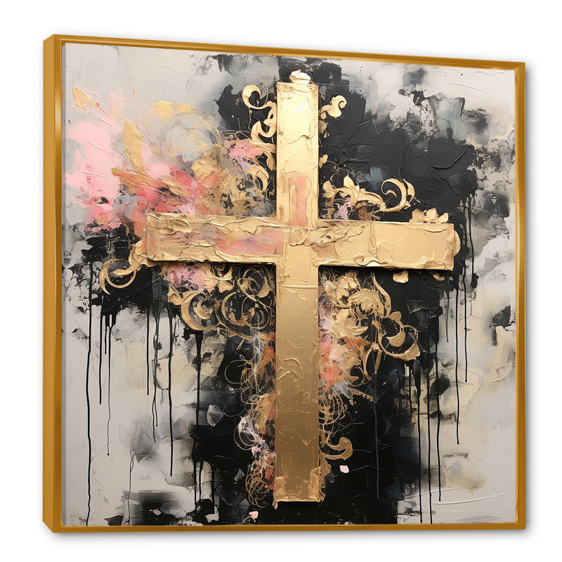 Divine Love, croix religieuse II, H 24 po x l 24 po x P 1 po, Cadre flottant doré