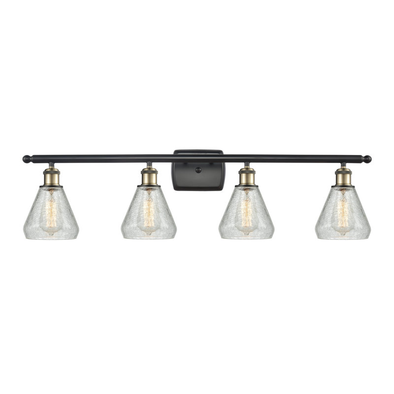Berlin 4 - Light Dimmable Vanity Light, Clear Crackle, 60 Watt Vintage Incandescent Bulb, Black Antique Brass
