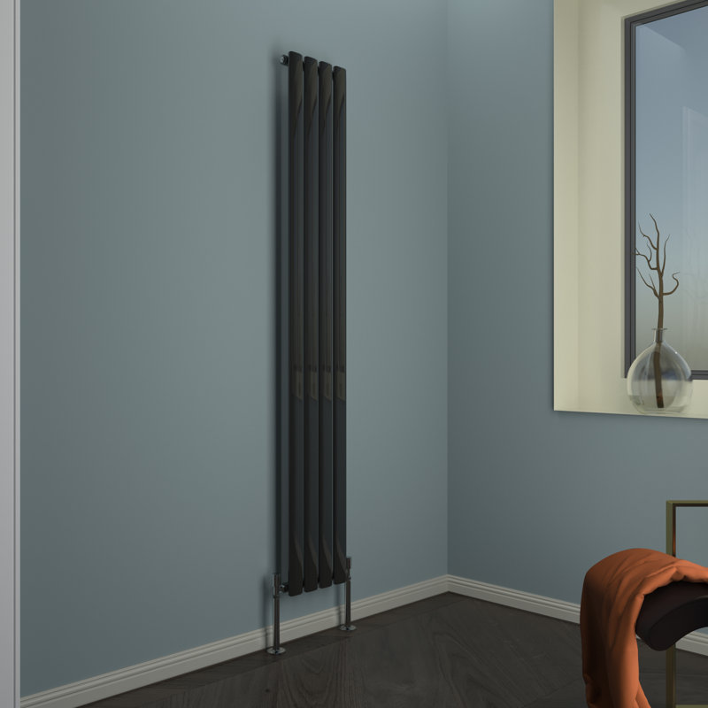 Alvin Vertical Designer Radiator, 180 x 27 cm Single, Black