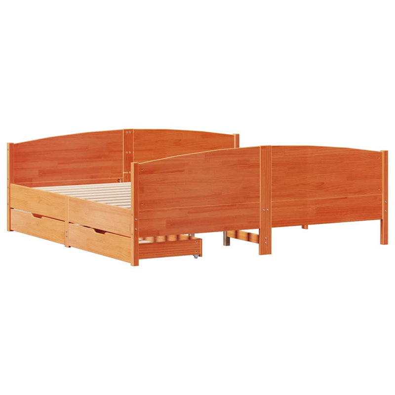 Peytin Solid Wood Storage Bed, European Single (90 x 200cm), Wax Brown