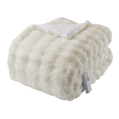 Couverture chauffante en fausse fourrure électrique GarveeHome - Édredon pour grand lit - 6 niveaux de chaleur, arrêt automatique après 10 heures, chauffage rapide, télécommande sans fil, lavable - literie de luxe, crème, 90 x 90 po