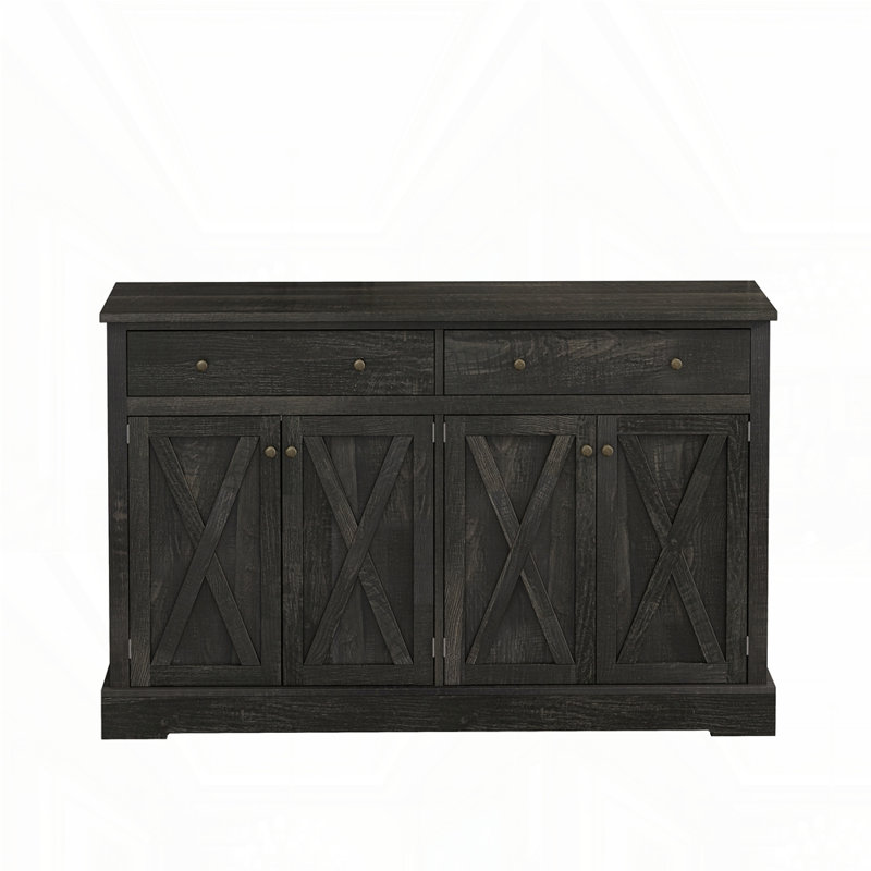 Buffet rétro avec tiroirs et armoire, Brun-noir