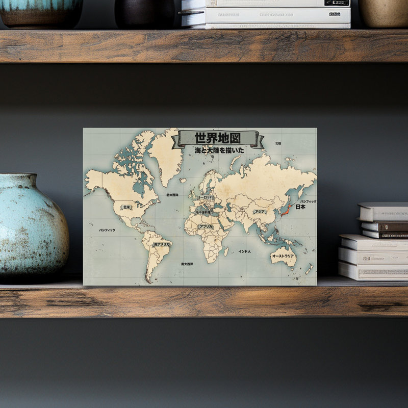 Art mural rétro, carte du monde rétro
