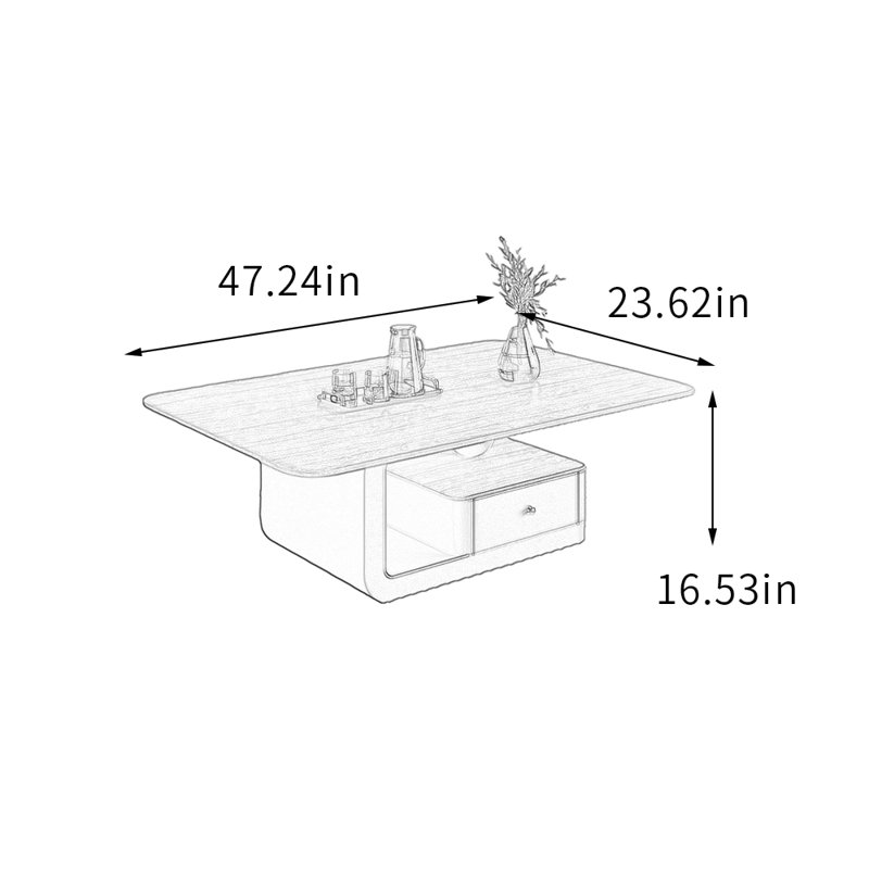 Table basse avec tiroir en bois Minimalisme, H 16,53 po x L 23,62 po x l 47,24 po, Brun noyer, Noir