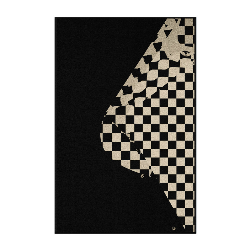 Tapis à carreaux noir lavable à la machine Buckland, 2 x 4