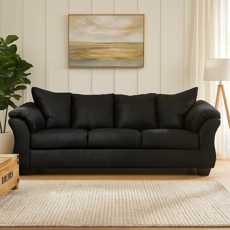 Canapé Dari, polyester classique, accoudoirs coussinés en mousse, 89 po, Noir, noir, noir, noir