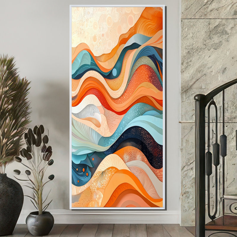 Novah orange transitionnel Spriral Oceanic Waves II - art mural encadré Waves, H 60 po x l 28 po, Blanc