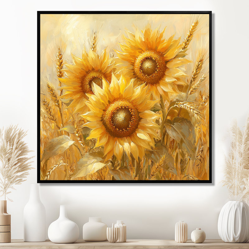 "Tournesols" dans la basse-cour de blé - Art mural, Impression encadrée flottante sans passe-partout, H 30 po x l 30 po