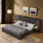 Queen Size Chenille Upholstered Bed With Bedside Table-7776724