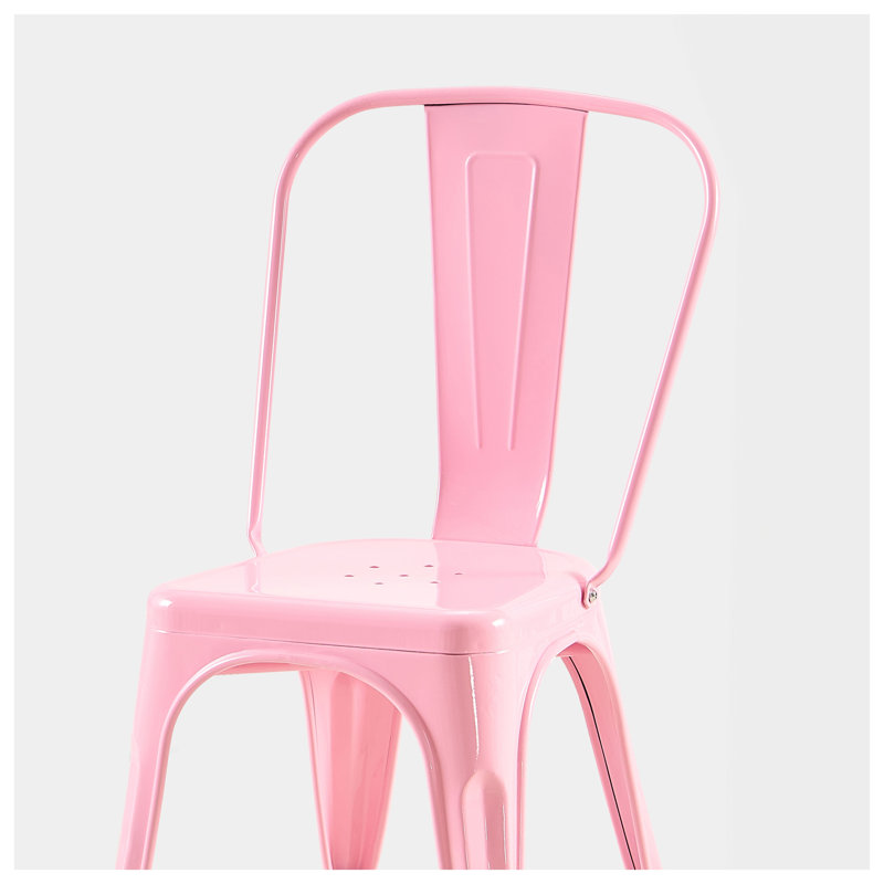 Ensemble de 4 chaises de salle à manger industrielles en métal rose ultrabrillant
