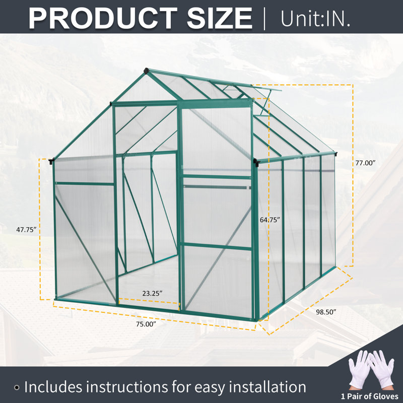Serre en polycarbonate 6 x 8 pour l'extérieur vert