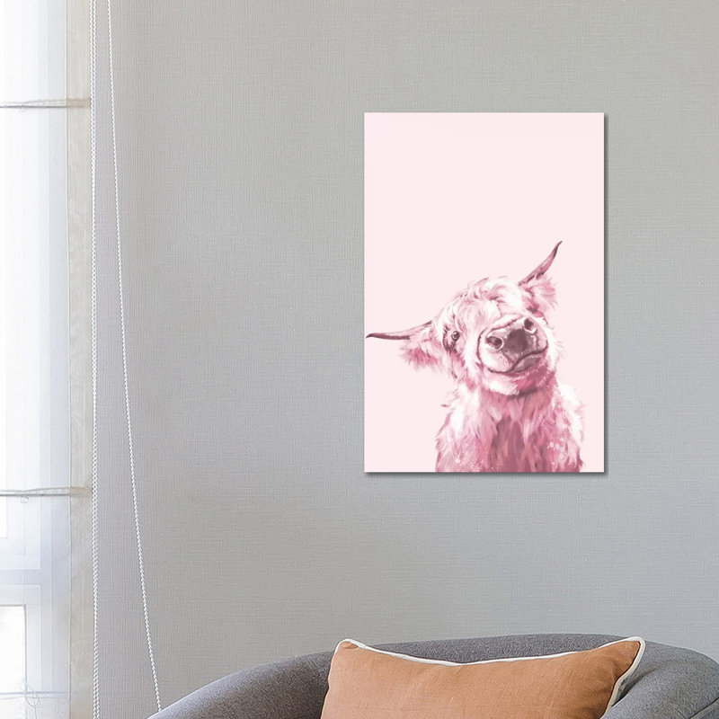 Highland Cow In Pink by Big Nose Work - Wrapped Canvas Gallery-Wrapped Canvas Giclée, 66.04 cm H x 45.72 cm W x 3.175 cm D