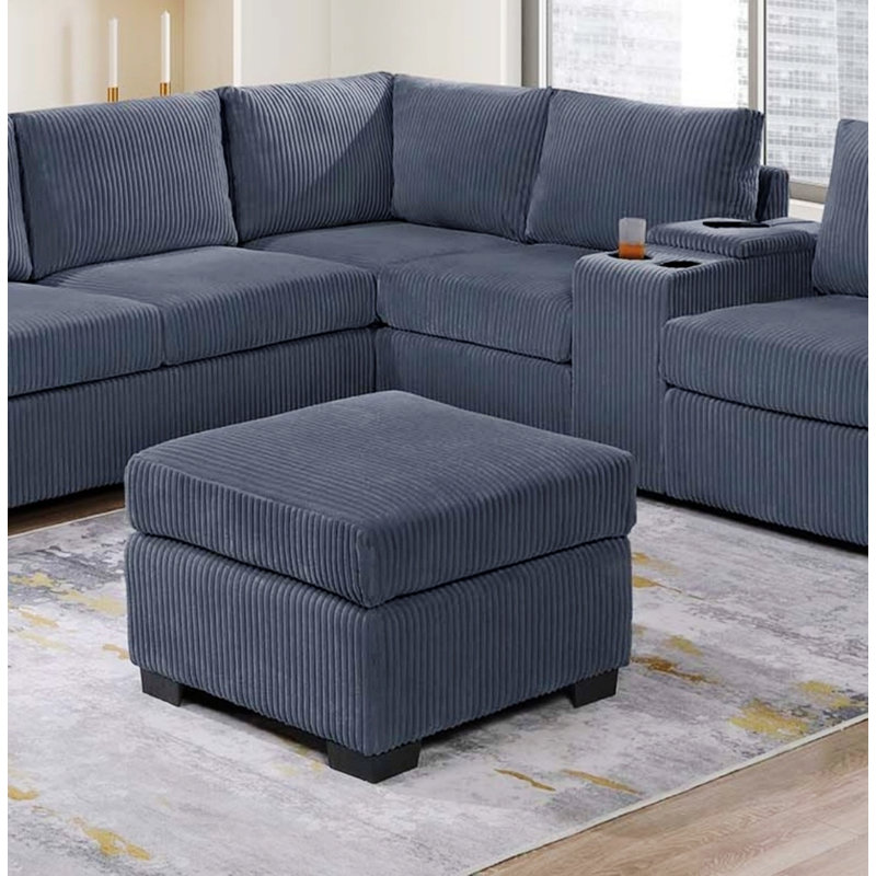 Canapé modulaire rembourré, de salon avec repose-pieds et pieds en plastique, Gris foncé