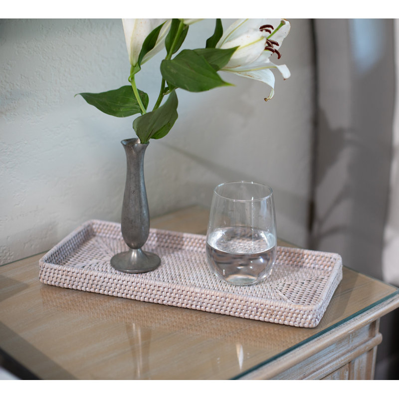 Artifacts Rattan Rectangular Vanity Tray, White Wash