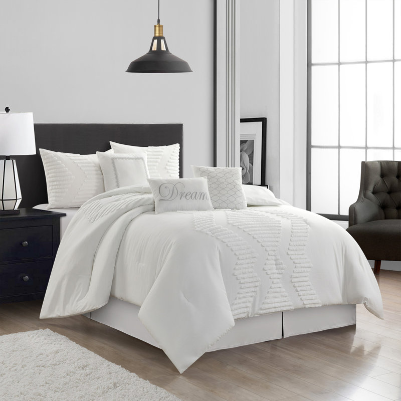 Ensemble d'édredon touffeté 7 pièces Clemence, Blanc, Édredon de très grande taille et 6 pièces suppl