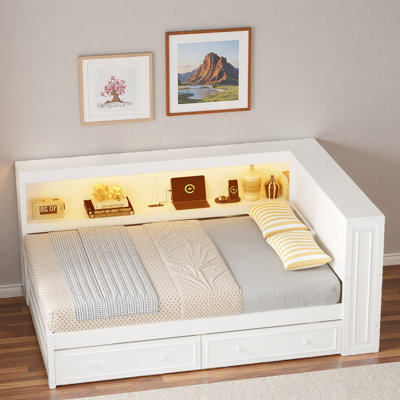 Multiple Daybed With Storage Shelves, Usb, Led, And 2 Drawers
