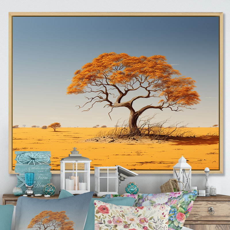 Arbre africain Tonnelle III sur toile, Cadre naturel flottant, H 24 po x l 32 po x P 1 po