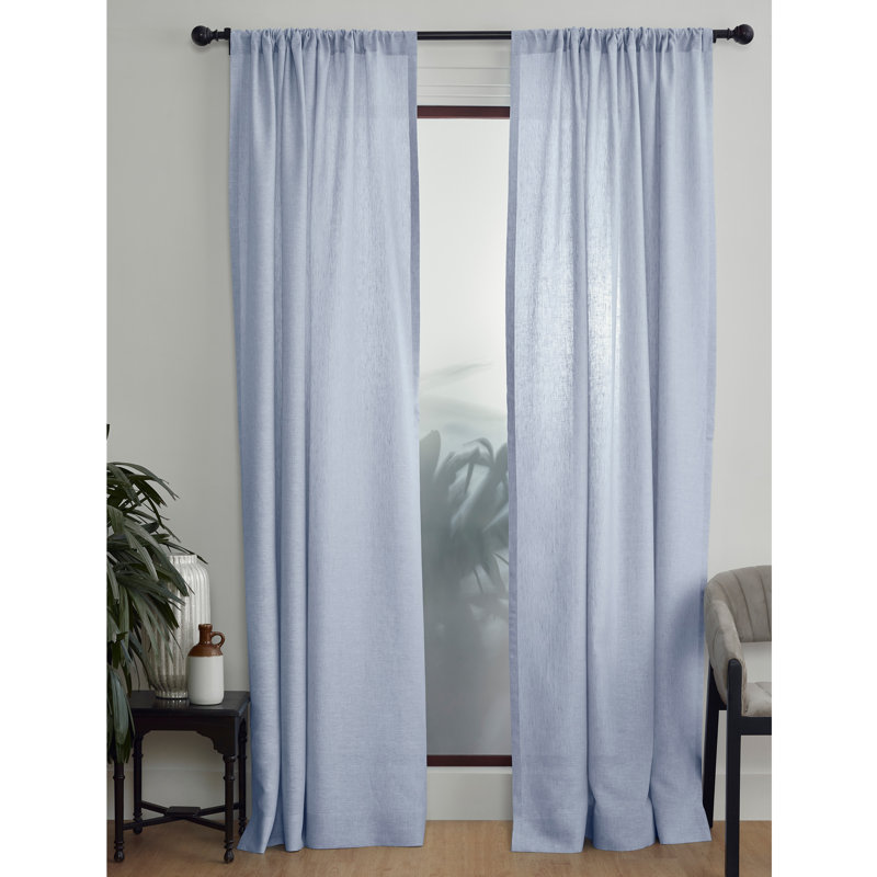 Linen Curtain with Rod Pocket, 52" W x 120" L, Chambray Blue