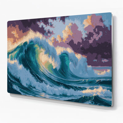 «Hawaiian Ocean Waves», art mural en métal bleu