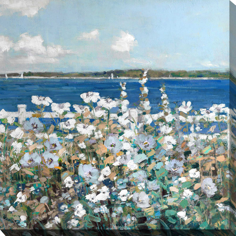 «Bayside Garden» par Sally Swatland - Peinture, L 36 po x H 36 po, Toile tendue
