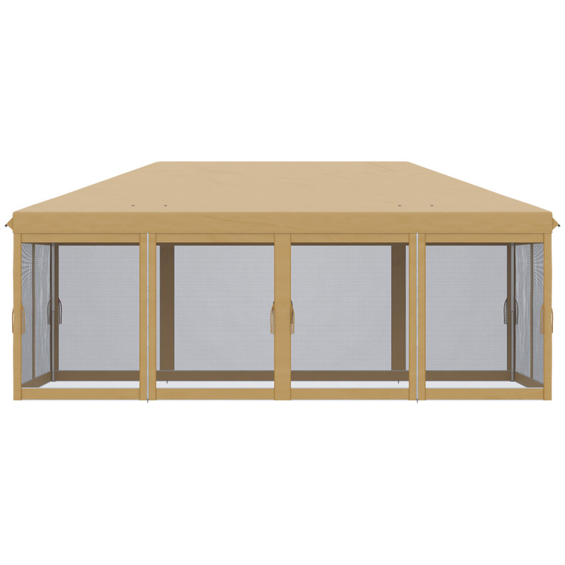 Outsunny 3 x 6m Pop Up Gazebo, Outdoor Canopy Shelter, 6 Mesh Walls, Beige