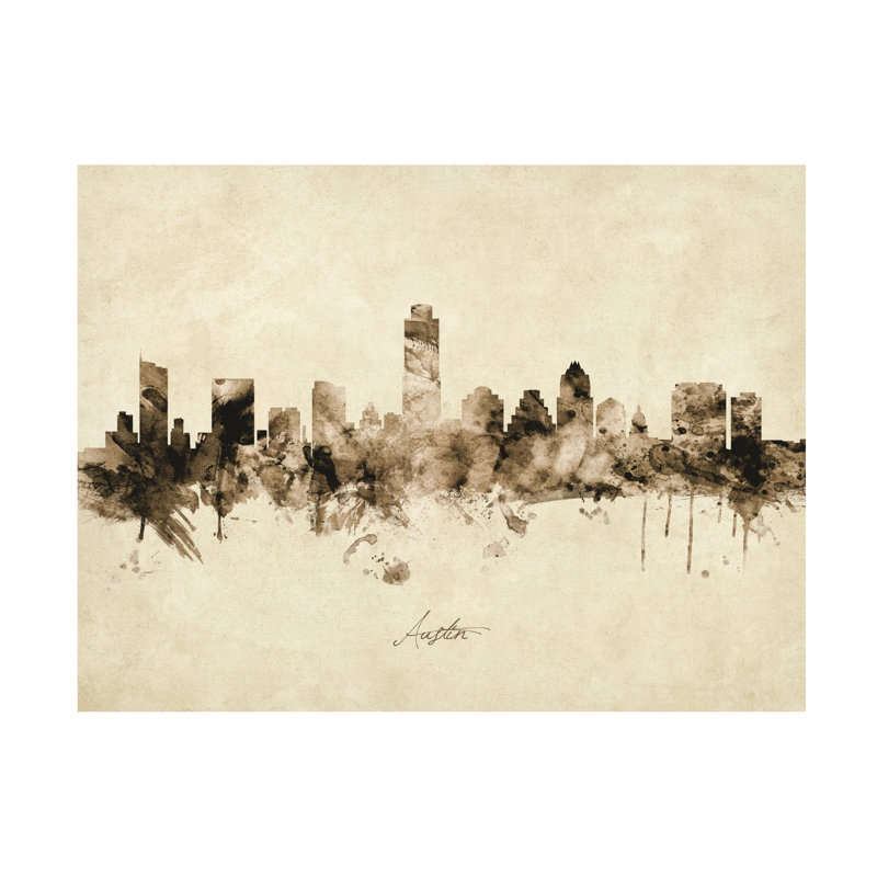 Art sur toile «Michael Texas Skyline Vintage» par Michael Tompsett, H 14 po x l 19 po x P 2 po