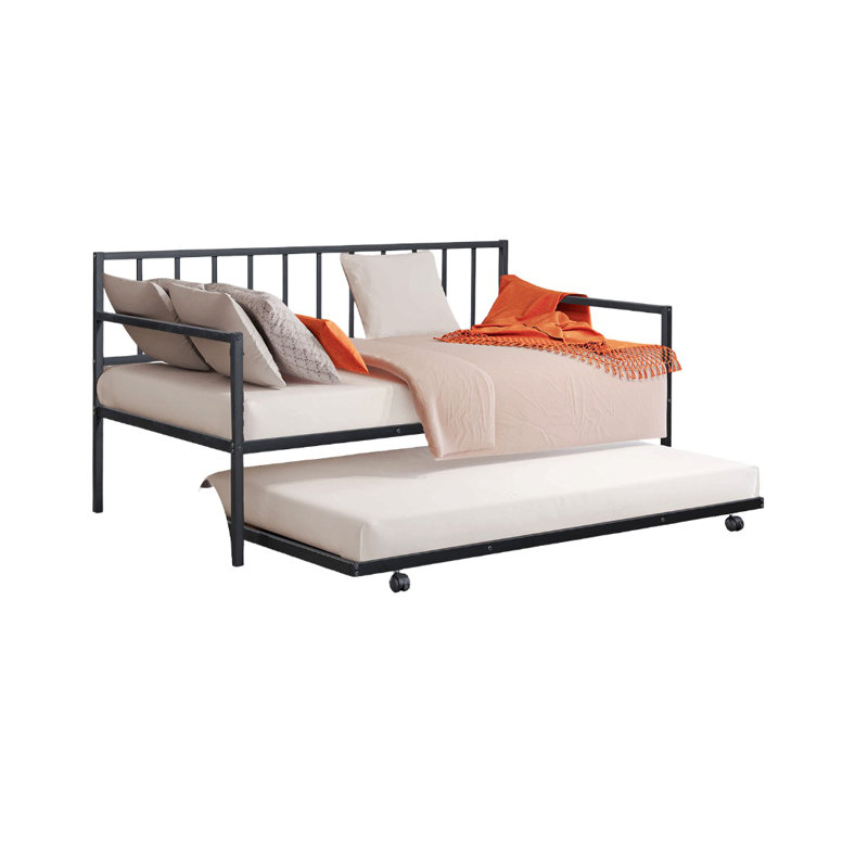Contemporary Style 1Pc Twin Size Metal Daybed With Trundle Mattress Ready Full Metal Structure Black Finish, Black