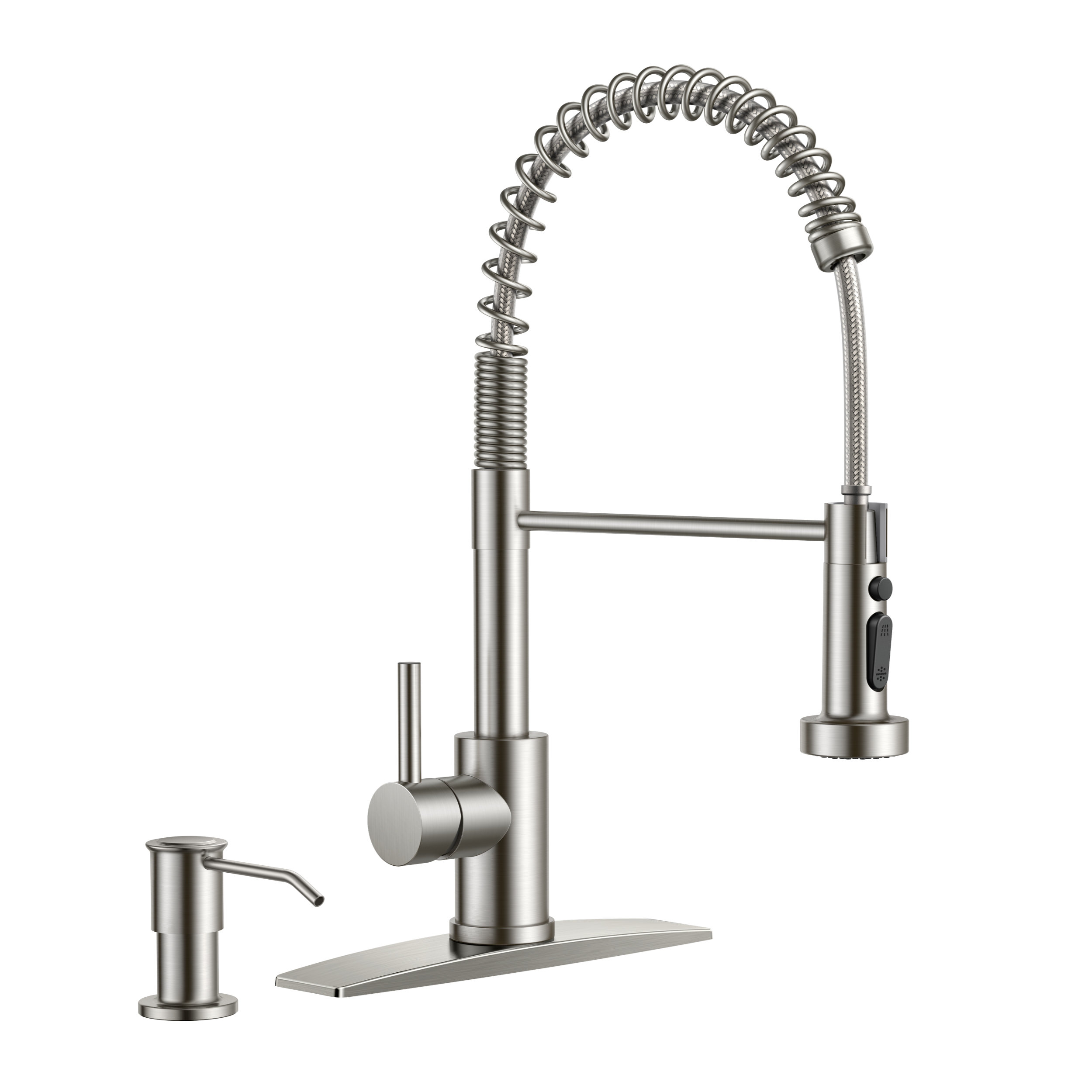 FURUISI Pull Out Single Handle Kitchen Faucet with Soap Dispenser