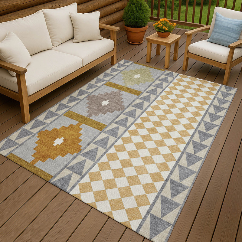Machine Washable Indoor/Outdoor Chantille ACN2522 Southwest Rug, Gray, Rectangle 9' x 12'