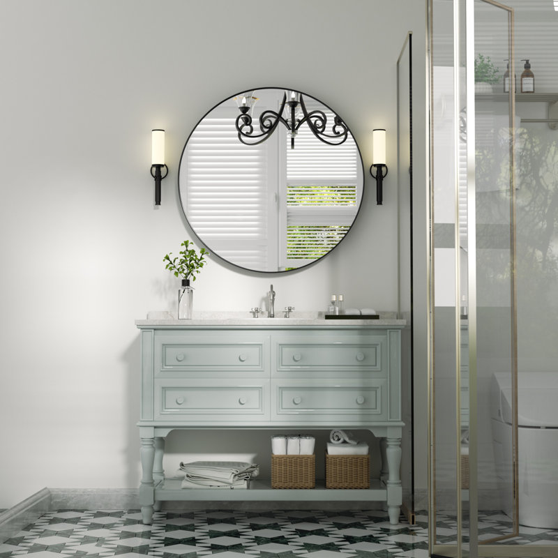 Alauni Metal Round Wall Mirror,Decorative Mirror for Bathroom,Entryway,Hallway , 24" x 24", Black