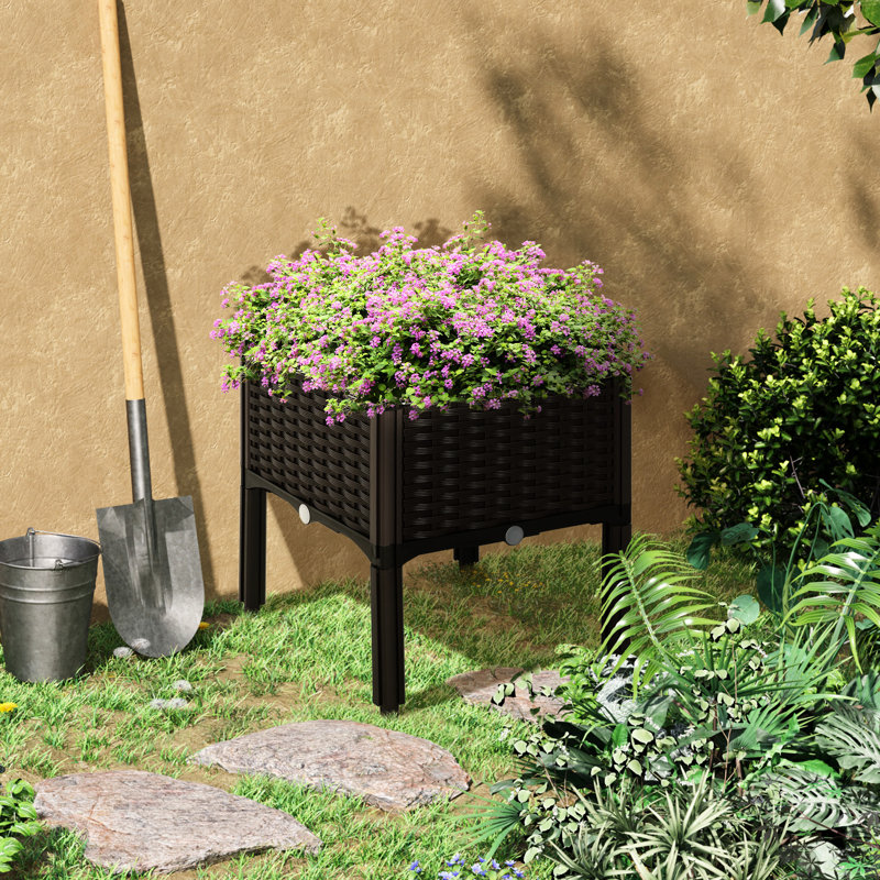 Jardinière surélevée brune avec pieds - Plantez et nourrissez des fleurs, des herbes et des légumes dans un lit en polypropylène à arrosage automatique, Ornament A Charmant