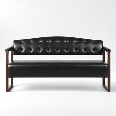 Mid-Century Modern Reception Waiting Bench, Commercial PU Leather Seating with Tufted Backrest, Nailhead Trim and High-Density Sponge Padding, Space-Saving Heavy Duty Ergonomic Bench
