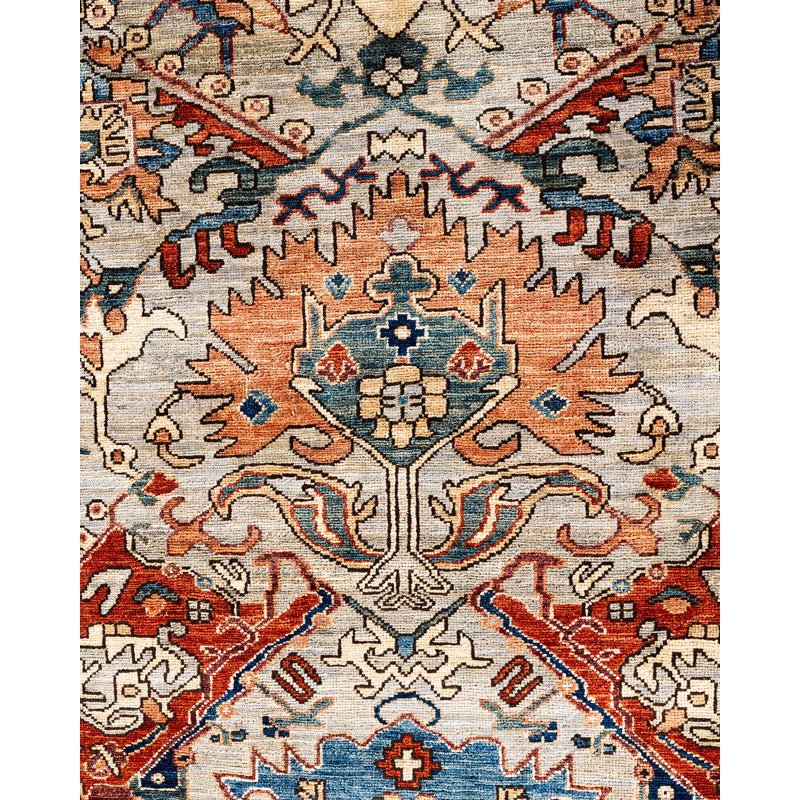 Gray and Multicolor Hand-Knotted Wool Geometric Area Rug, 9' x 11'