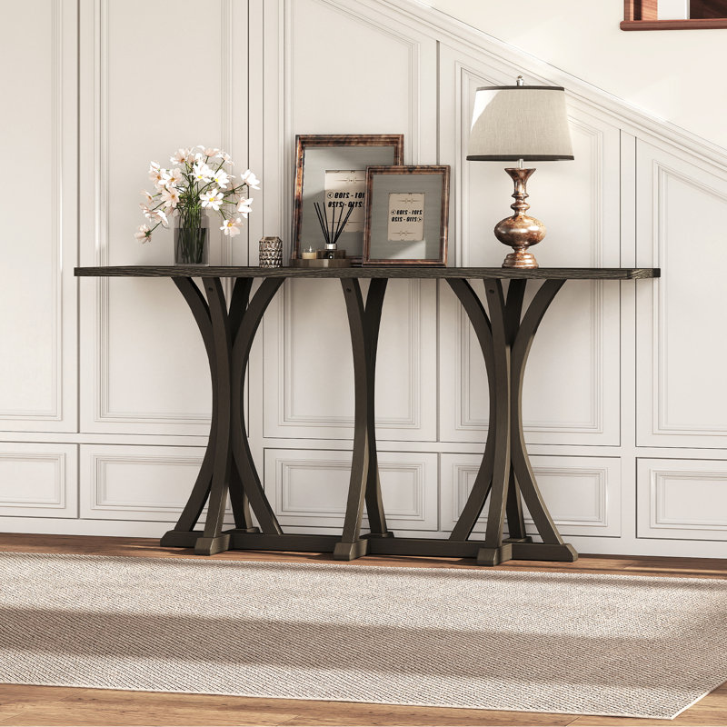 63'' Console Table With Solid Wood Base, American Traditional Rectangle Table For Entryways, Or Behind Sofas, Black