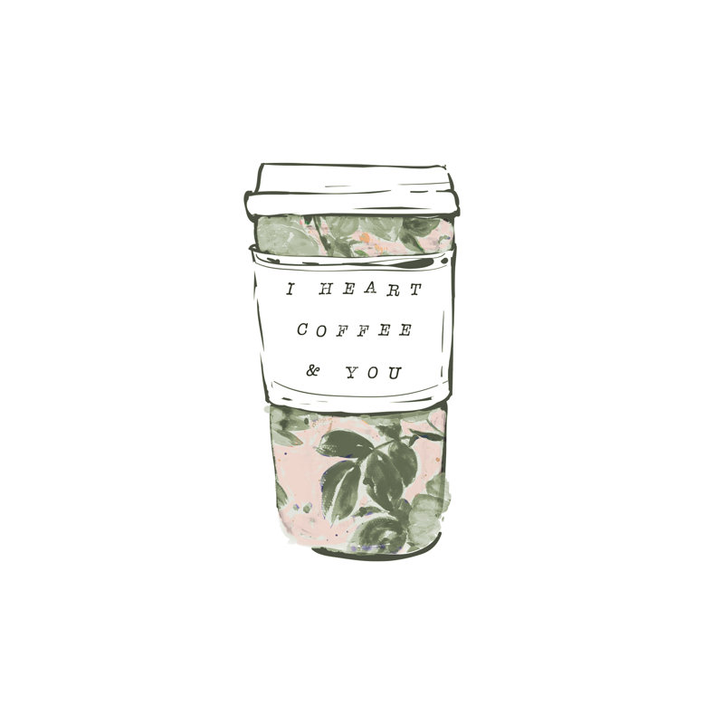 I Heart Coffee And You Floral Cup - Wrapped Canvas Print, 91cm H x 61cm W x 3.8cm D