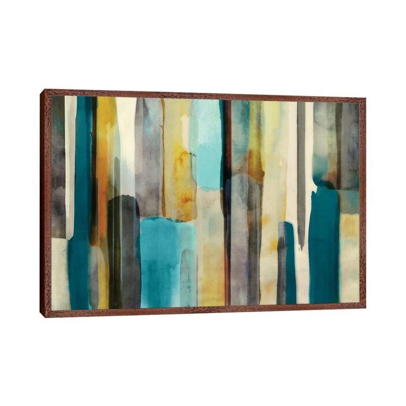 Woven In Teal by Edward Selkirk - Print on Canvas, Brown Framed, 152.5 cm H x 101.5 cm W