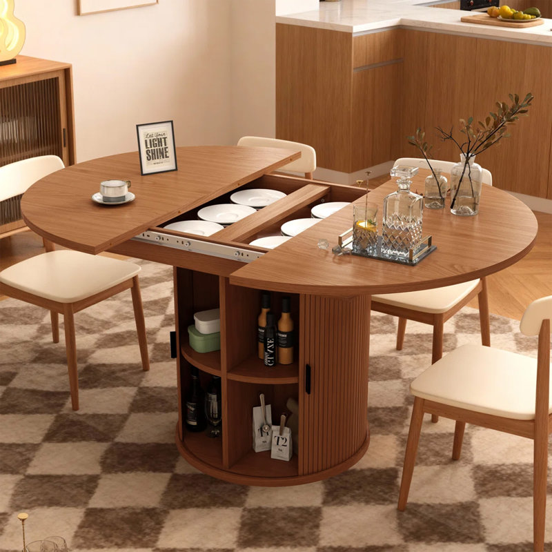 Table de salle à manger pour table de salle à manger extensible de 4 à 6,59 po avec tablette de rangement à 2 niveaux, meuble-lavabo rond ovale en bois avec base piédestal